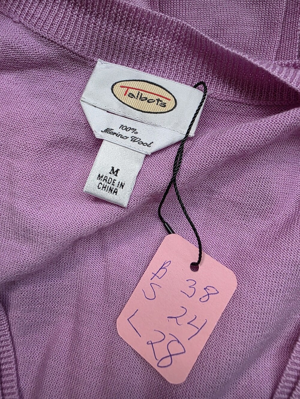 Talbots Lavender Tie-Waist Lounge Cardigan 100% Wool Knit Size Medium - Picture 2 of 6